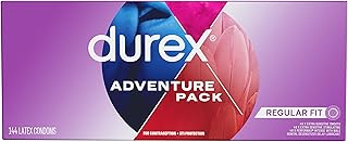Durex Condoms Adventure Pack | Mix of Smooth & Ribbed Condoms Bulk | Condom Variety Pack | Regular Fit Latex Condoms (Includes Durex Extra Sensitive Smooth, Stimulating, & Performax Intense), 144 ct