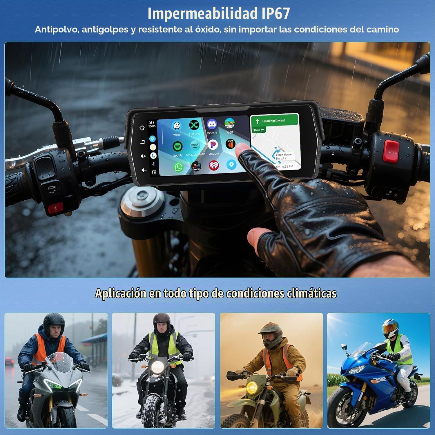 [Nuevo 2026] CAMECHO Moto Wireless CarPlay y Android Auto Inalámbrico, Pantalla 5" HD IP68 Impermeablepara Motocicletas con navegación/Bluetooth/EQ/detección de presión
