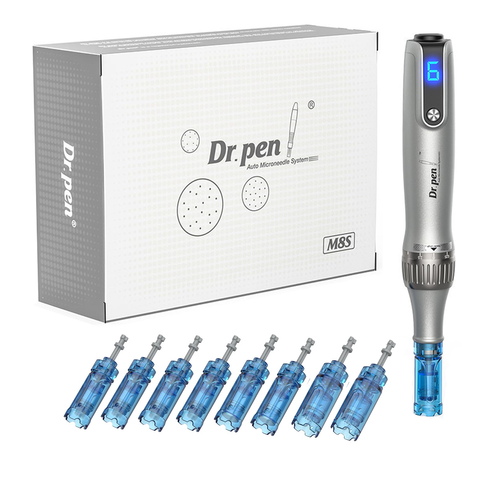 Dr. Pen Microneedling Pen – M8S Wireless & Wired Operation | Adjustable 0–2.5mm Needle Depth | LED Digital Display | 6 Speed Levels (Up to 18,000 RPM) | Includes Multiple Needle Cartridges | Professional Skincare Tool for Face, Body & Hair