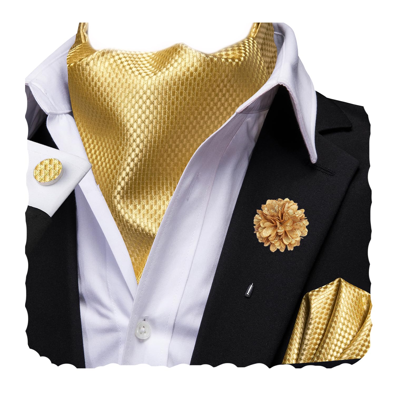 Ascot Ties for Men Silk Cravat Handkerchief Cufflinks Lapel Pin Scarf Tie Sets Wedding Party Formal