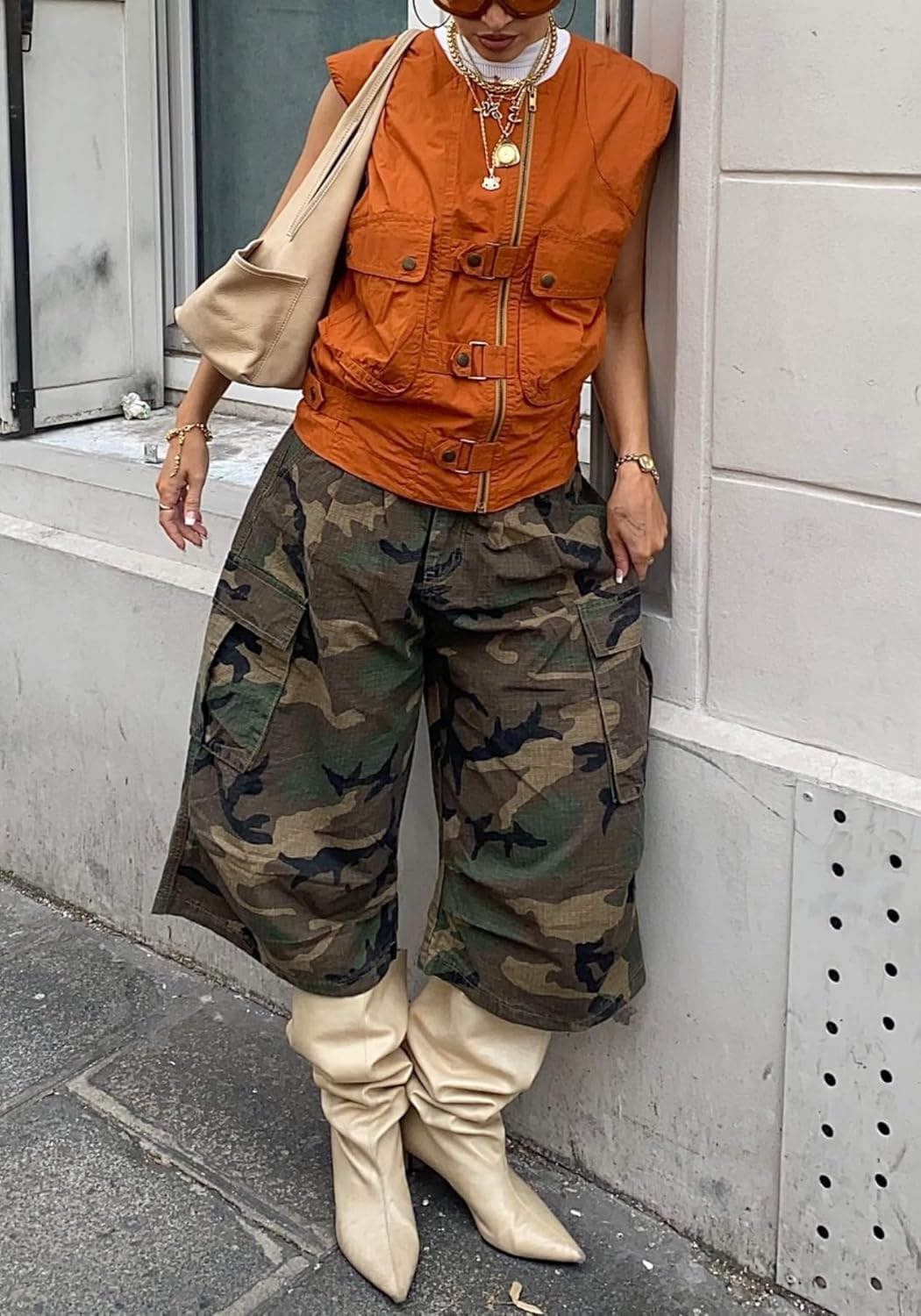 Women's Camo Cargo Jeans Baggy Camouflage Wide Leg High Waist Bermuda Trousers Capris Army Fatigue Pants - Image 4