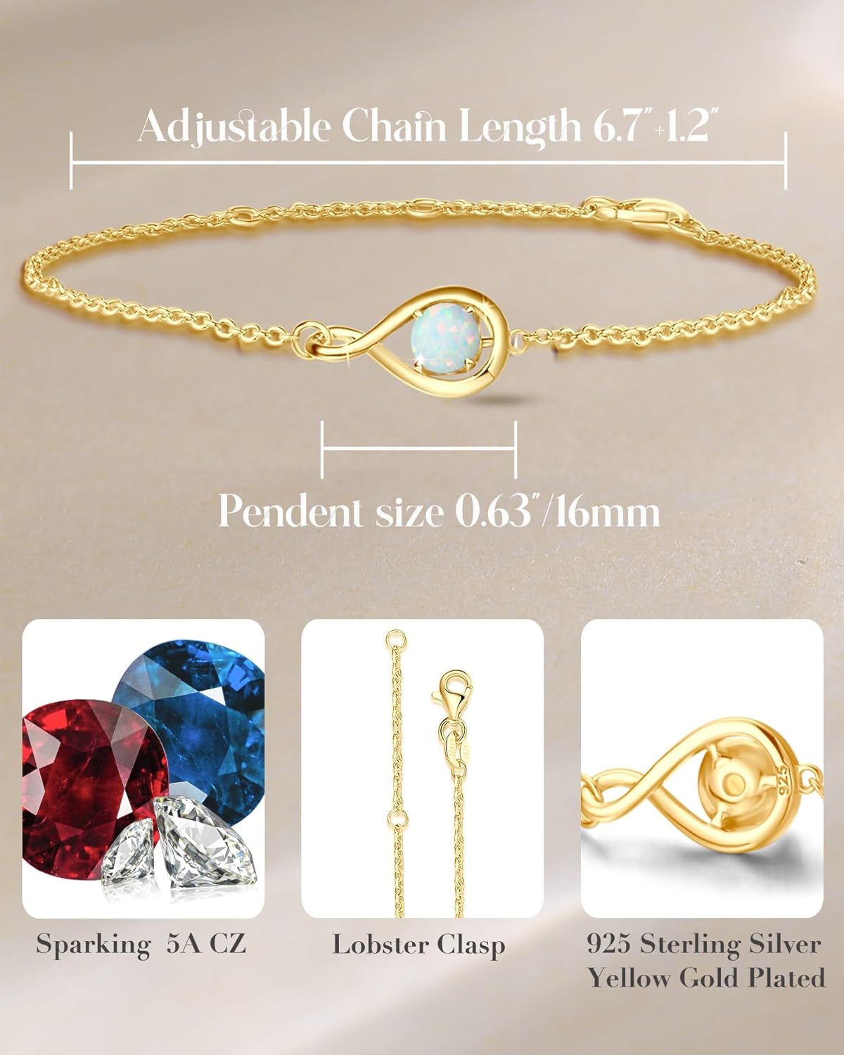 FANCIME Love Bracelet 925 Sterling Silver Infinity Birthstone Bracelets for Women Fine Jewelry Birthday Christmas Gifts for Her Mom Wife, Chain Length 6.7"+1.2" Extend