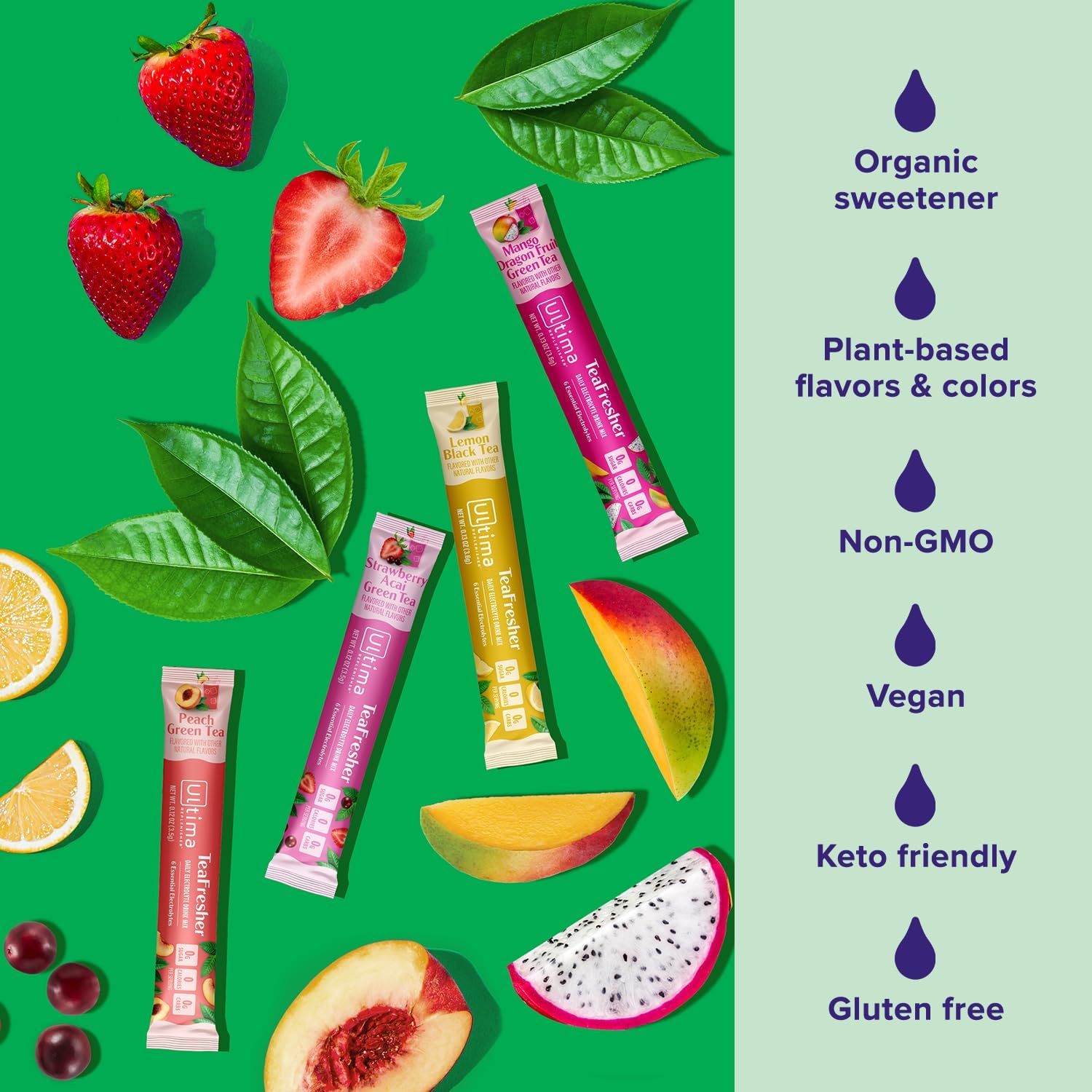 Ultima Replenisher Electrolyte Powder & Instant Tea Drink Mix – TeaFresher Variety, 16 Stickpacks – Sugar Free Electrolytes Hydration Packets with Fruit & Tea Fusions – Plant Based & Keto Friendly - Image 4