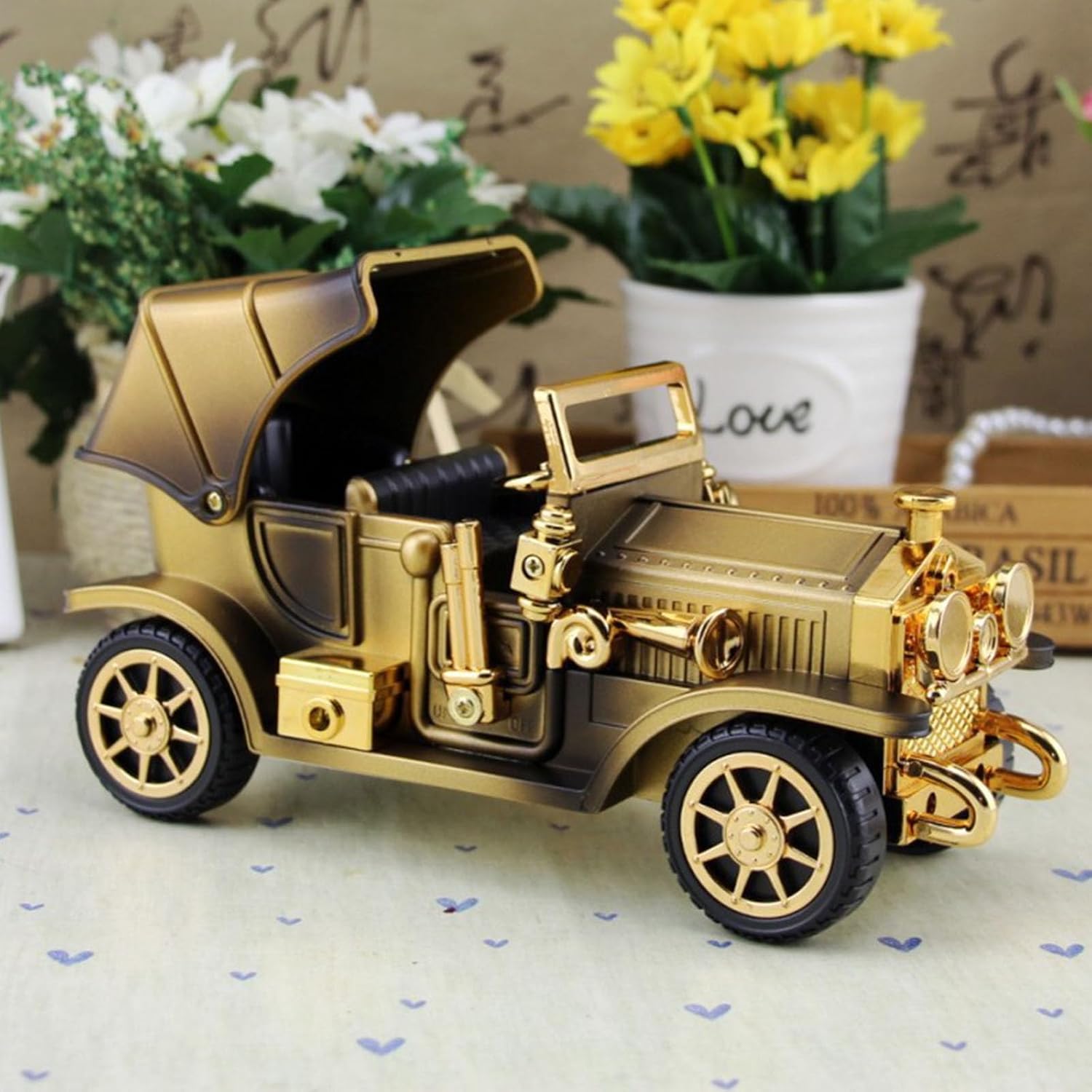 Nostalgic Railway Train and Antique Vehicle Car Model Musical Ornament with Hand Cranked Wind Up Mechanism Home Decors Nostalgic Railway Train Antique Car Model Music Box Hand Cranked Mechanical Home