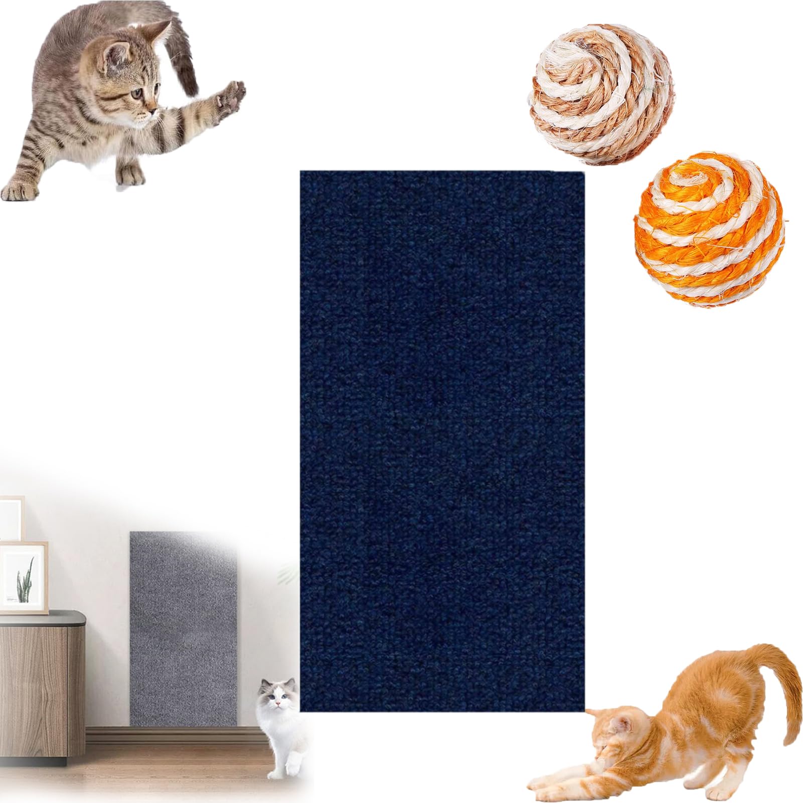 Asisumption Cat Scratching Mat - Can Protect Furniture, 39.4’’ X 11.8’’ Climbing Cat Scratcher, Cat Wall Scratcher, Trimmable Cat Scratching Carpet Self-Adhesive Mat (11.8 * 78.7in,blue)