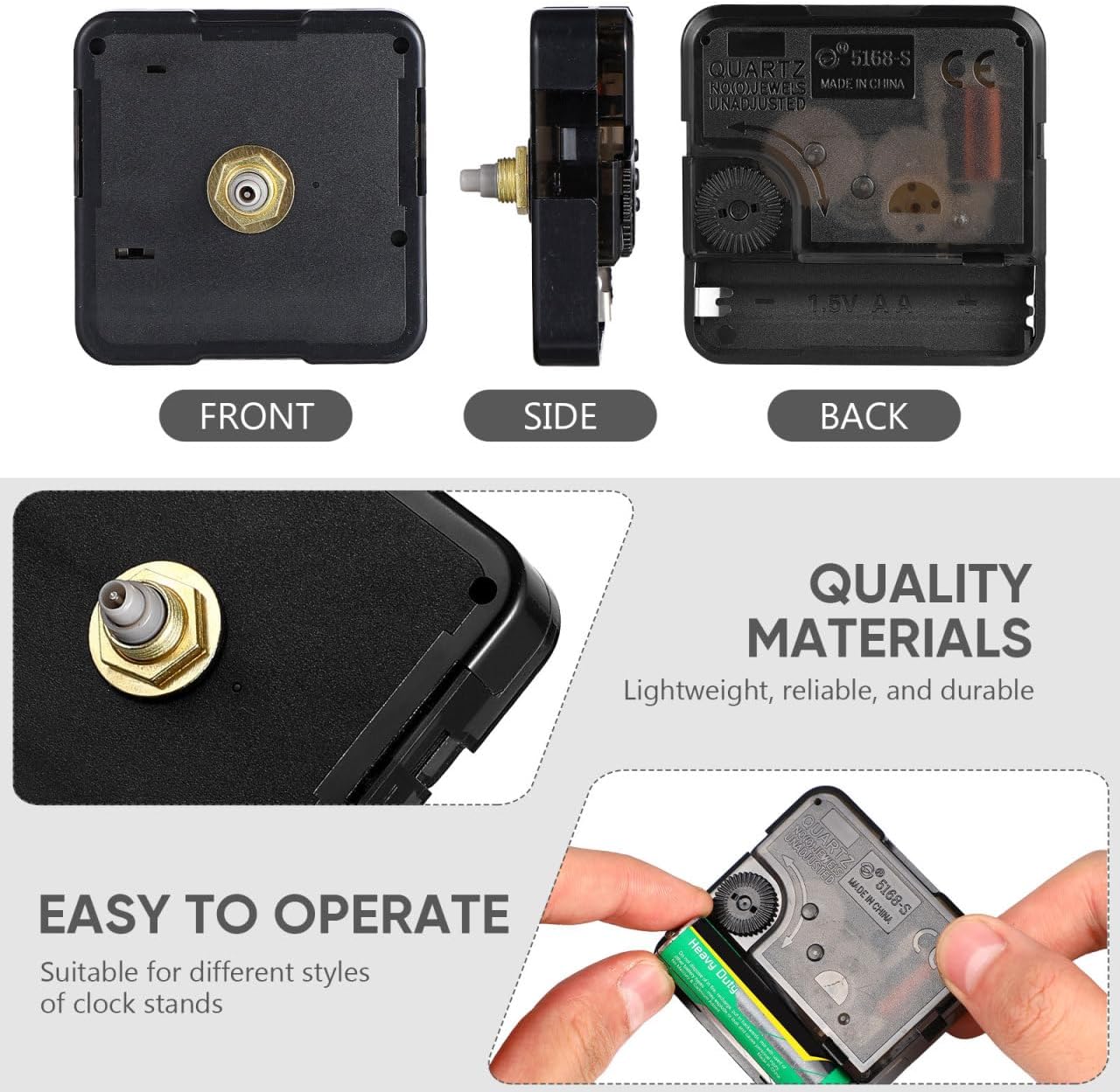 ARTIBETTER Battery Operated Quartz Clock Movement Replacement Mechanism for Diy Wall Clocks 2.20 X 2.20 X 0.62 Inch Silent Non-Ticking Repair Part