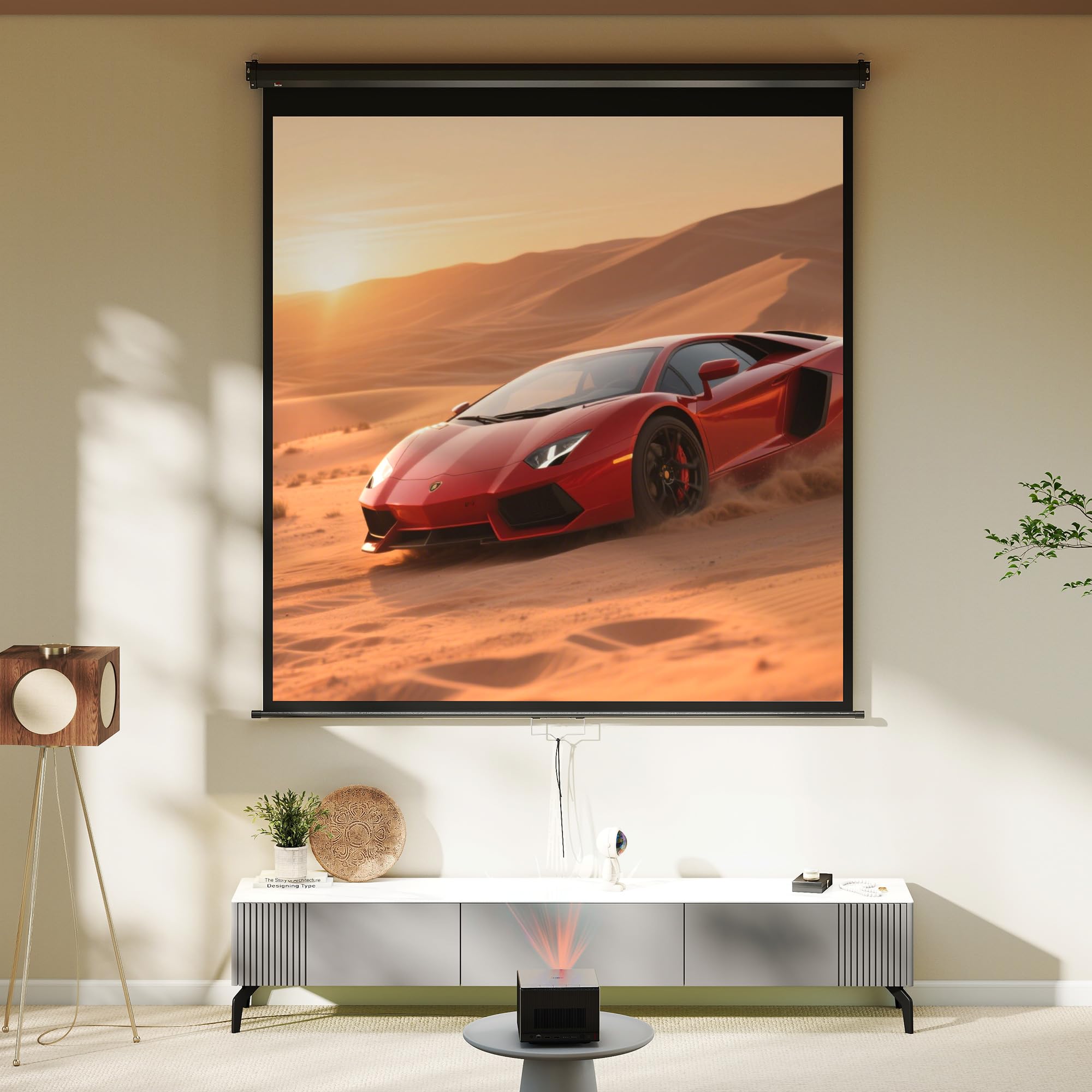 HOMCOM schermo di proiezione da 99 pollici, schermo per videoproiettore, per home cinema, 1:1 4K HD, montaggio a parete o a soffitto, 189 x 7 x 182 cm, nero