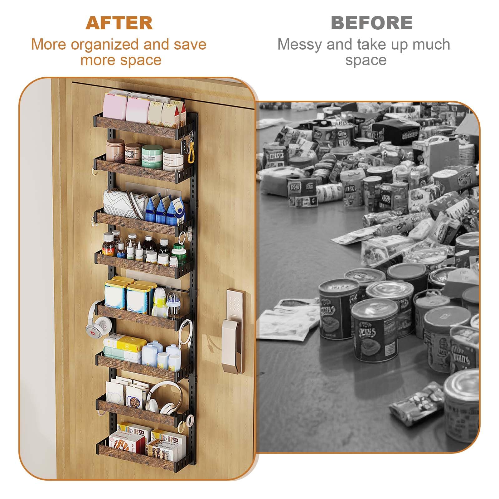 Garvee Estante Organizador metálico 8 Niveles para Puerta – Cestas Ajustables y Colgantes, Altura Regulable, sin Taladro – Ideal para Cocina, despensa, Armario y baño – Instalación fácil – Color
