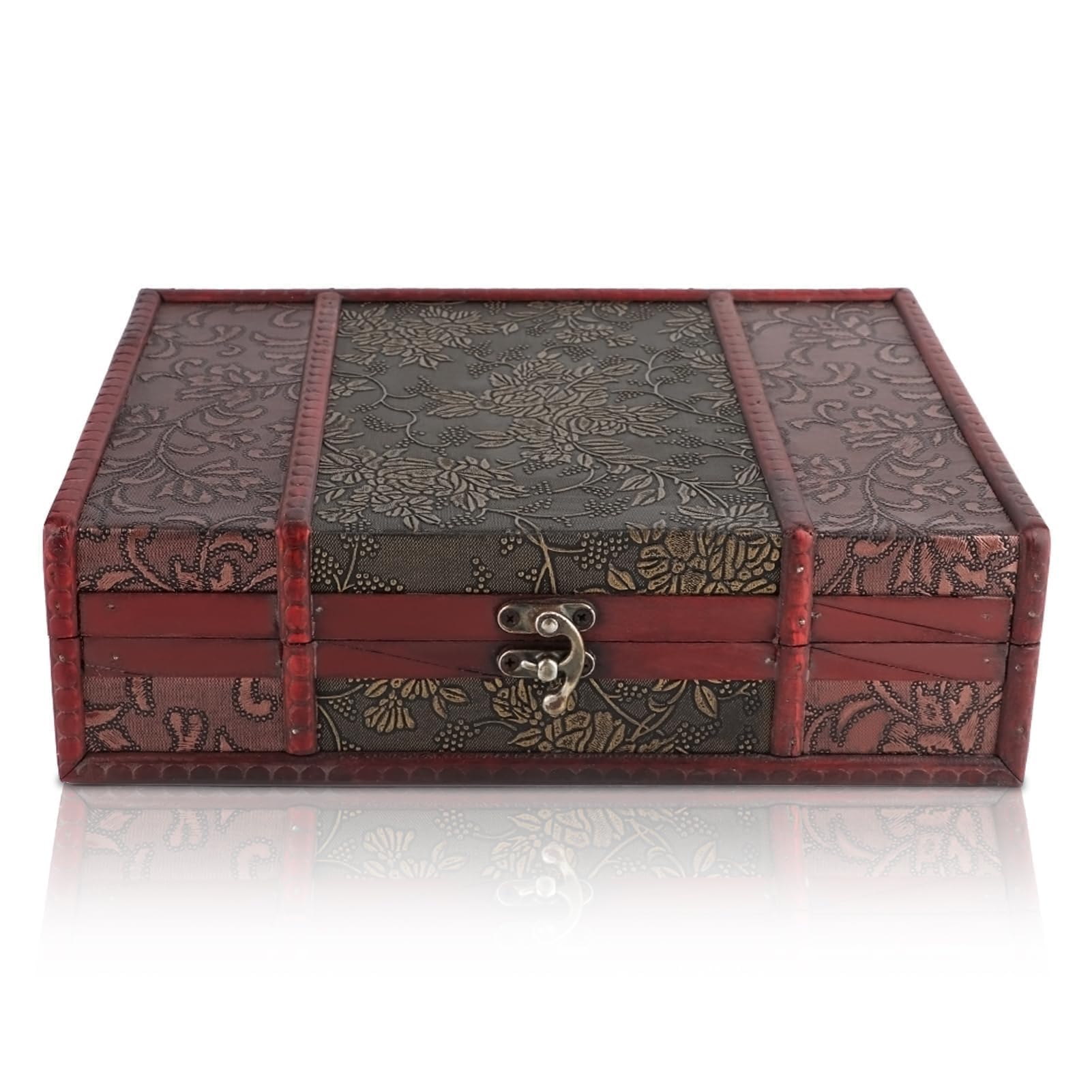 HERCHR Vintage Wooden Storage Box with Lid and Alloy Lock, Decorative Jewelry Storage Keepsake Box Wood Trinket Boxes for Gifts, Memory, Bible, Book, Treasure Chest and Home Decor, 11 x 8.5 x 3.2in