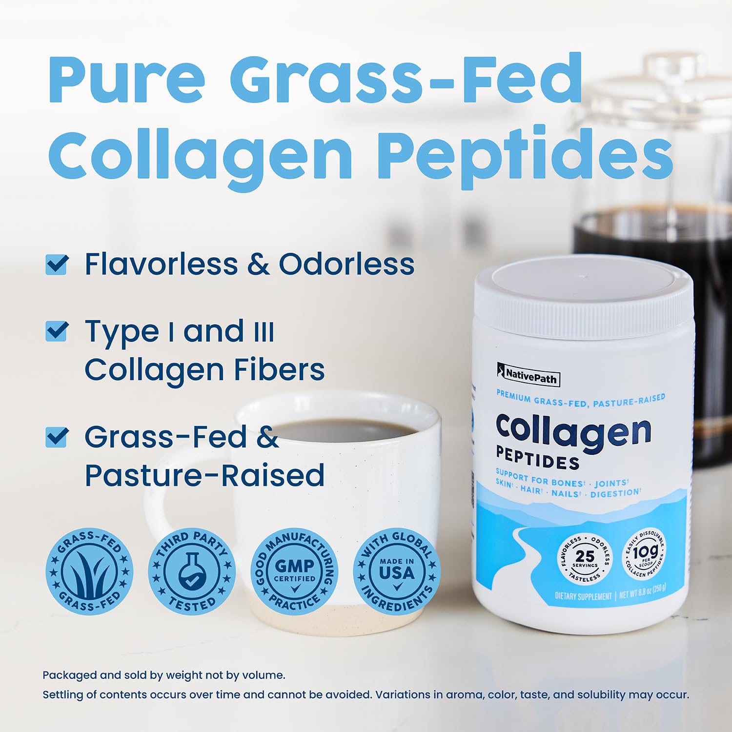 NativePath Collagen Peptides - Hydrolyzed Type 1 & 3 Collagen Powder for Skin, Hair, Nails - 8.8 oz (25 Servings) — Amazon image 2