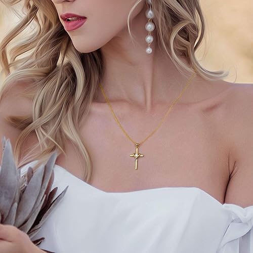 Miniatura 5 de AmorAime Collar con cruz de plata de ley 925 para mujeres y hombres, chapado en oro de 14 quilates, collares de piedra natal de circonita cúbica 5A