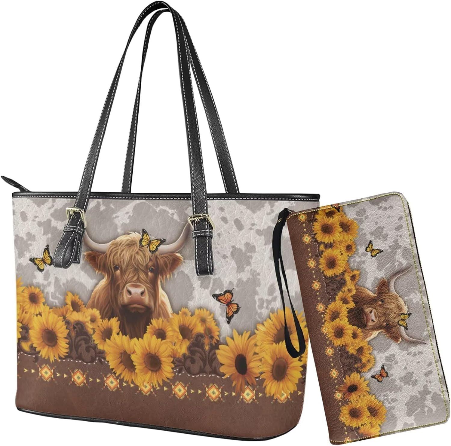 Womens Handbag Wallet Set Large Capacity Leather Handbag Tote Top Handle Bags with Zipper Closure