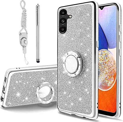 B-wishy Para Samsung Galaxy A14 5GA14 4G Glitter Crystal Butterfly Heart Floral Slim TPU Luxury Bling Cute Funda protectora con función atril y