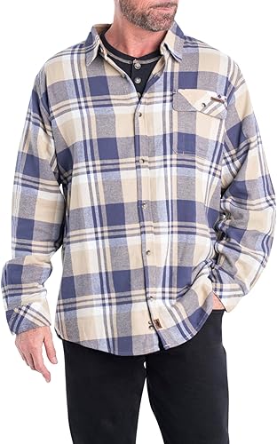 Legendary Whitetails Camisa casual de franela Buck Camp para hombre, manga larga, con botones, puños de pana