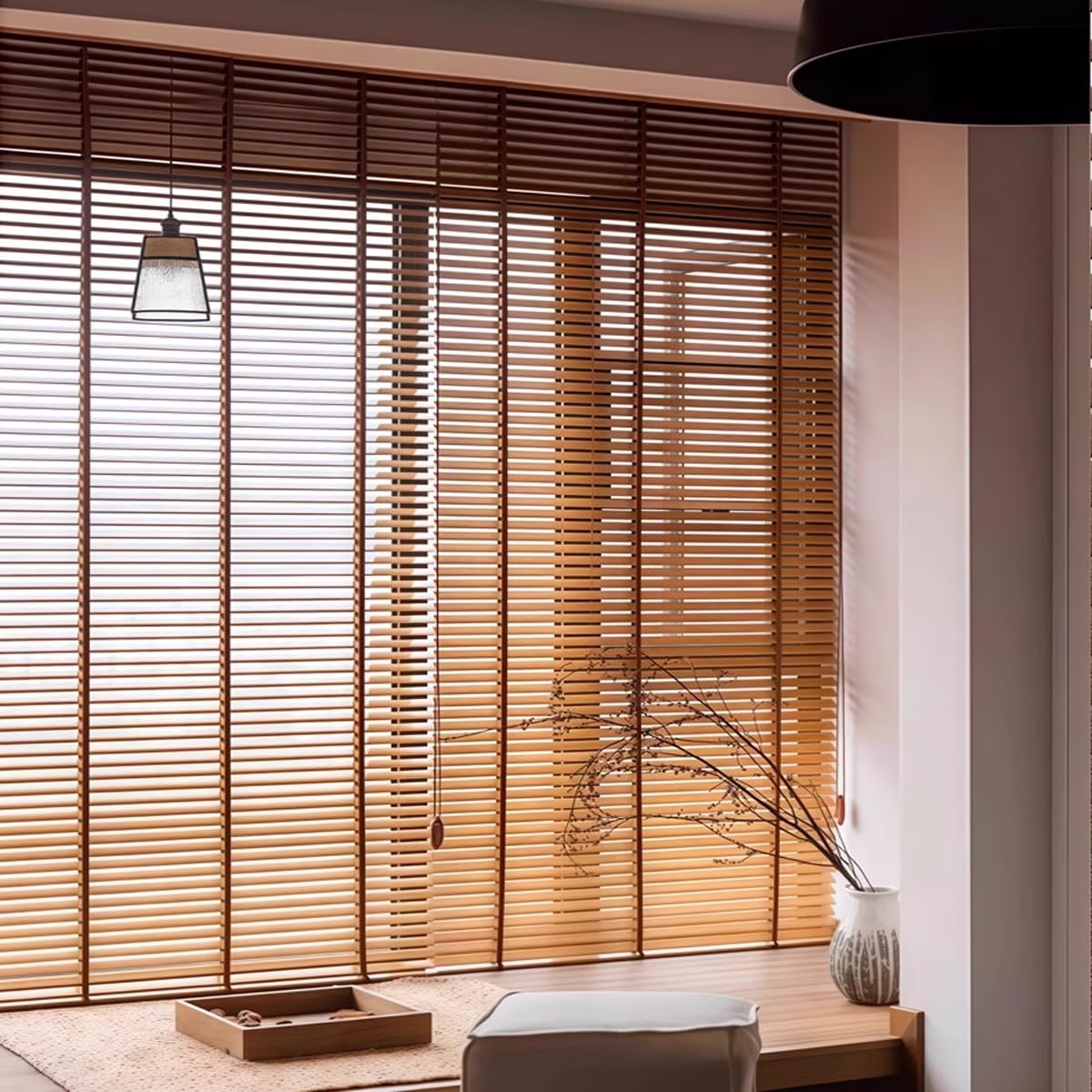 50mm lamellen Holz Jalousie für Fenster, 75x130 85x160 95x160 115x160 155x250cm Horizontal Jalousette, Sichtschutz Vorhänge, Büro Verdunkelungsrollo für Innen Sonnenschutz, Raumverdunkelung(Dunkelbrau