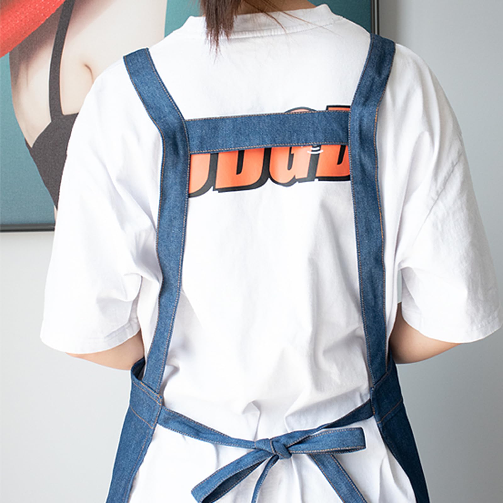 Delantales para Hombre y Mujer con Bolsillos, Delantal de Cocina Ajustable, Delantal Vaquero para Barbacoa, Cocina, jardinería, M, Azul