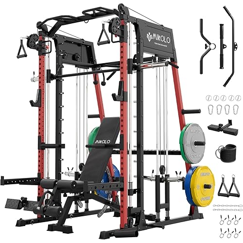Mikolo M4 2.0 Smith Machine, All-in-One Home Gym Power Cage with LAT Pulldown & Cable Crossover, Squat Rack for Full Body Workouts