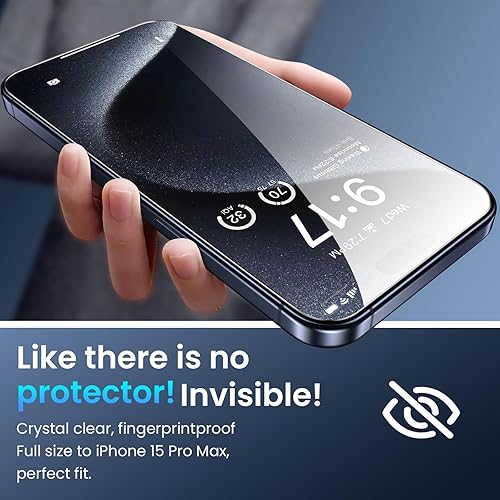 Miniatura 8 de Fotbor Paquete de 3 + 3 protectores de pantalla para iPhone 15 Pro Max con protector de lente de cámara, marco de vidrio templado inastillable de