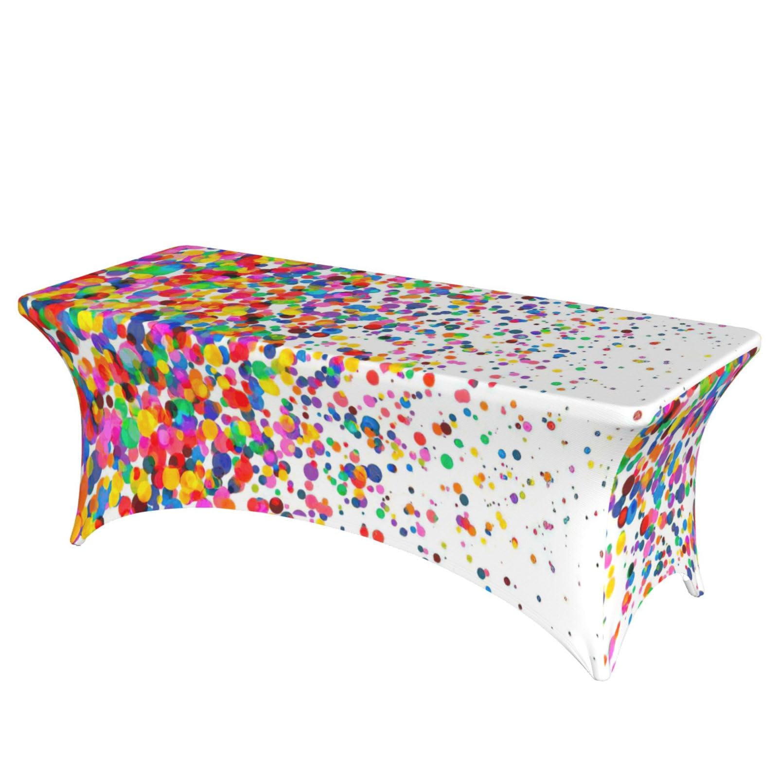 NImongt Colored Dots Art Print Elastic Rectangular Tablecloth Holidays Family Banquet Wedding Party Table Cover