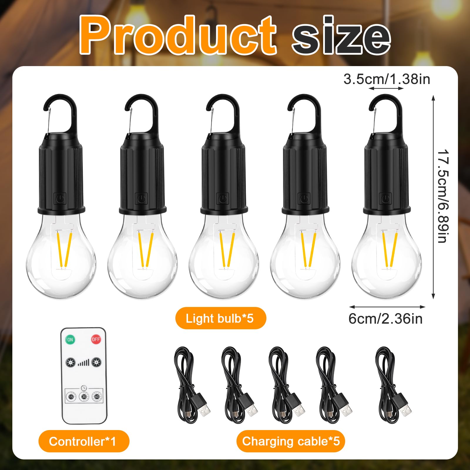 Campinglampe Aufladbar, 5 Stück Tragbare Camping Licht Glühbirne, 3 Helligkeitsmodi, Zeltlampe Glühbirne, Wasserdicht, USB-Ladung für Camping Abenteuer Angeln Garage Notfall Stromausfall