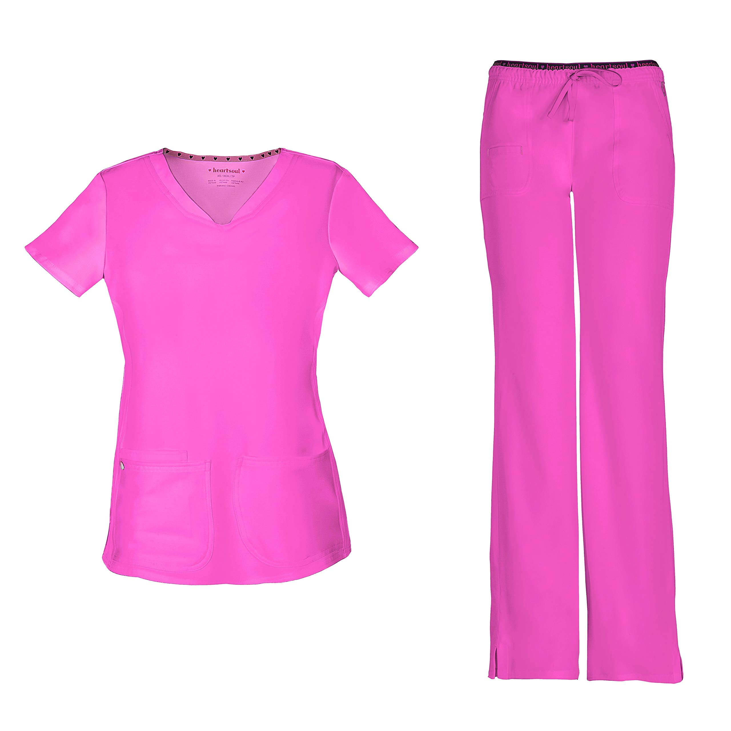 HeartSoul Break on Through Women Scrubs Set Shaped V-Neck Top 20710 & Drawstring Pant 20110 (Glam Fuschia XL/L)