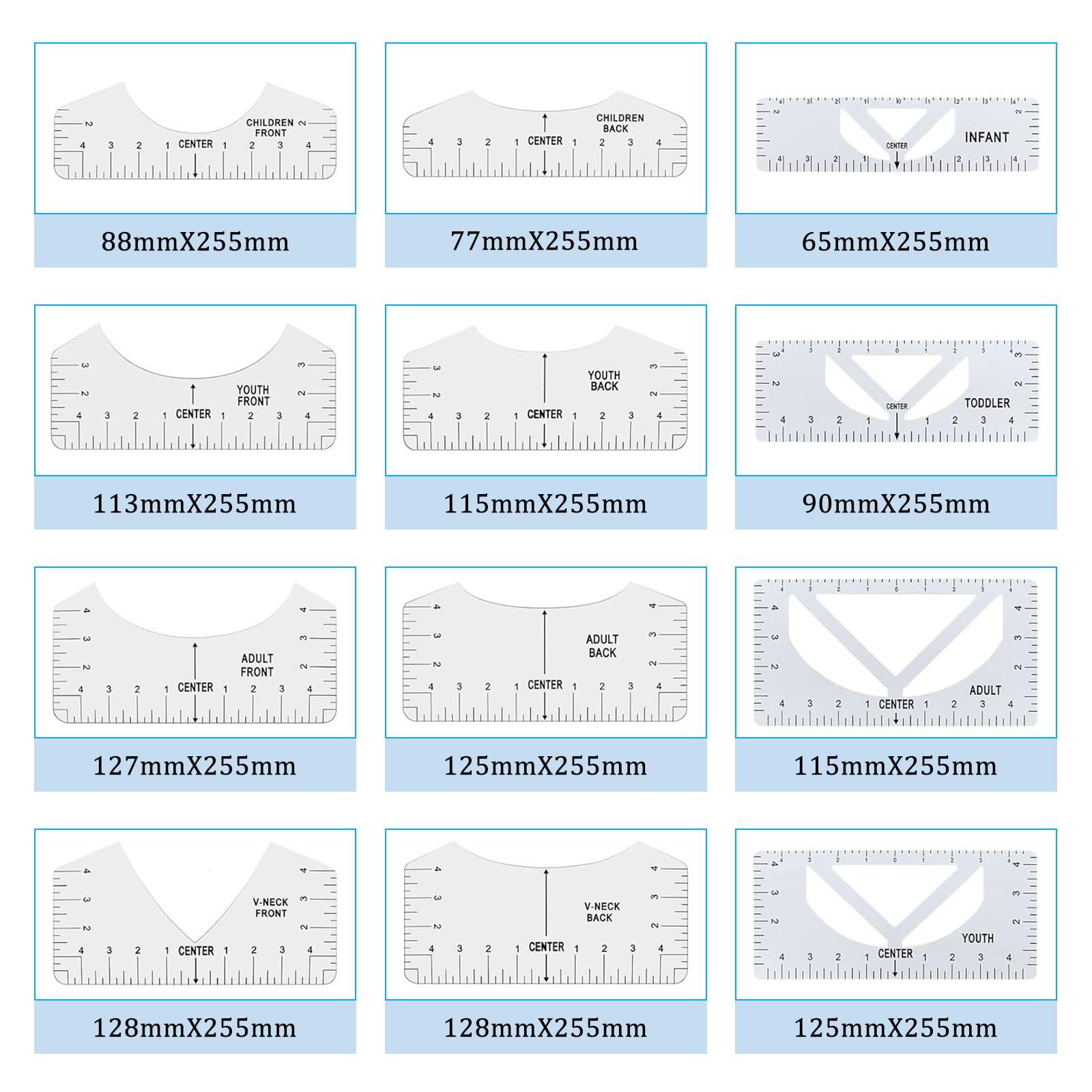 18 Pièces Règles Alignement T-shirt - Guide Couture PVC Transparent - Pour Adultes Et Enfants