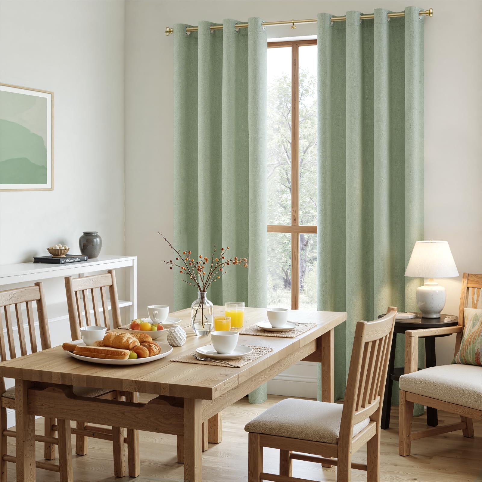 MRTREES Tende 100% Oscuranti Lino Corte per Interni Moderne Finestre Camera da Letto Soggiorno Salotto 2 Pezzi Tenda Oscurante Tende Termiche Isolanti con Occhielli, Verde Salvia, 140x160 CM