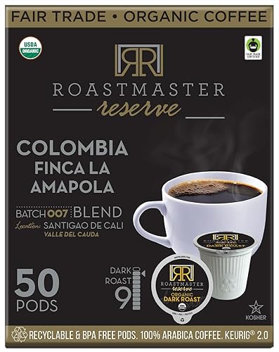 Roastmaster Reserve Café tostado oscuro (Colombia Finca La Amapola)  50 unidades de café colombiano de origen único, energía solar, reciclable,