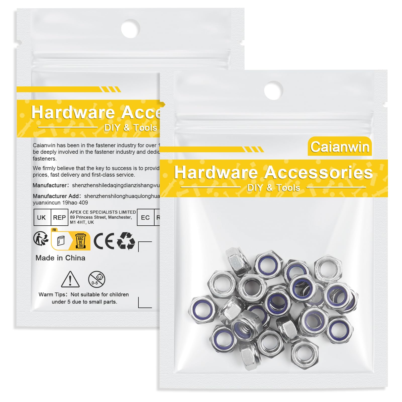 Caianwin 50 Pezzi Dadi autobloccanti M3 DIN985 Dadi bloccaggio in acciaio inox A2 V2A Dadi esagonali con parte di bloccaggio in Nylon, Per Fissaggi Di Costruzione Industrialeone Industriale