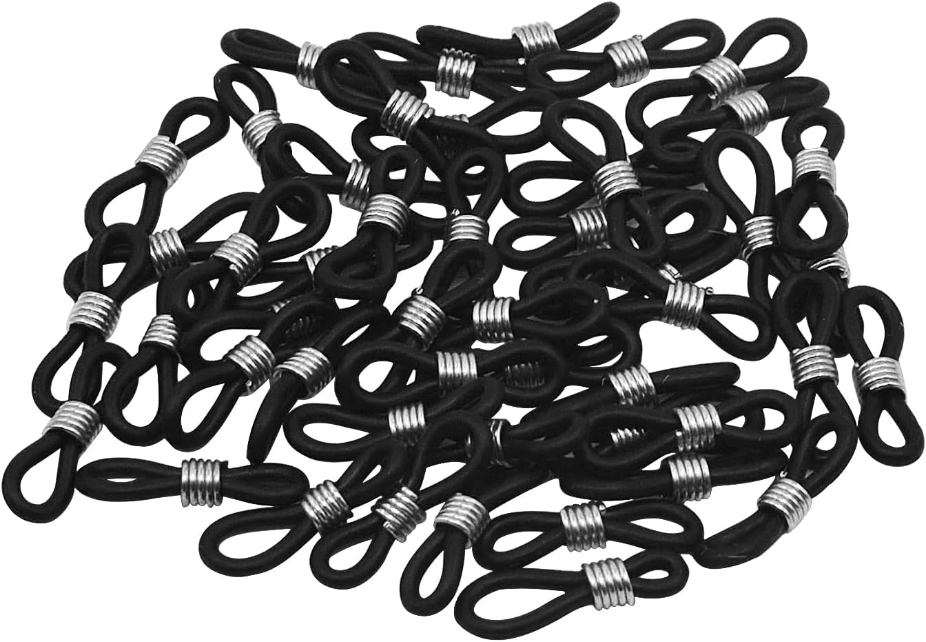 100 Pcs Eyeglass Chain Connector, Adjustable Anti-Slip Silicone Eyeglass Chain Ends for Sunglasses (Black & Silver)
