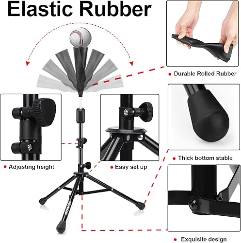 Miniatura 2 de Camiseta de béisbol Camiseta de bateo Camiseta de softbol Camiseta de viaje portátil, altura ajustable fácil, soporte de trípode estable