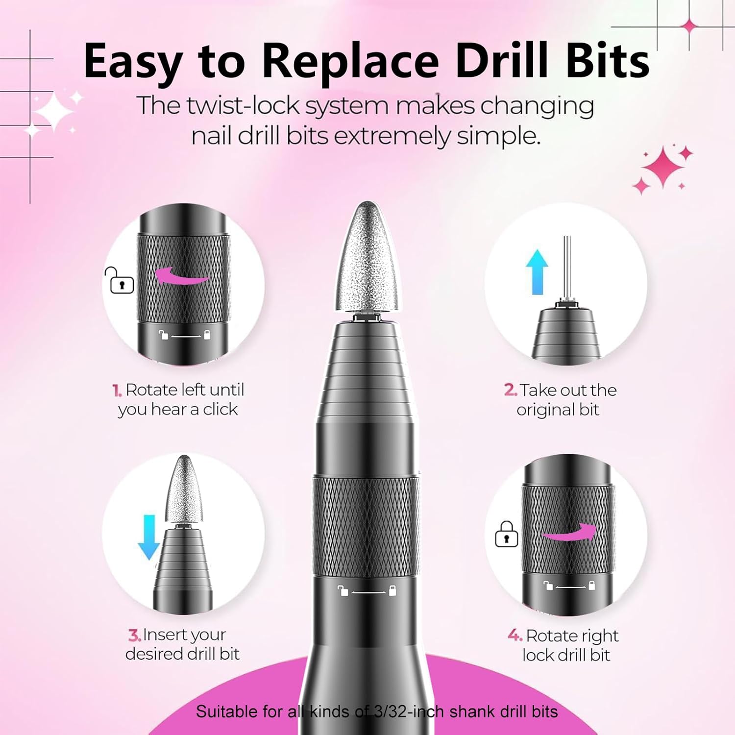 Professional Cordless Nail Drill Kit,Alloy Electric Nail File for Acrylic Nails Gel Polishing Callus Remover,30,000RPM with LED Display Rechargeable Quiet Manicure Pedicure Kit for DIY,Home Salon Use
