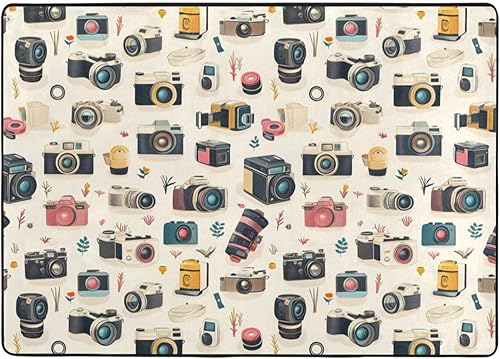 Miniatura 7 de Large Area Rugs for Living Room Carpet - Retro Camera Print 5x7 Area Rugs for Bedroom, Soft Washable Anti Slip Indoor Outdoor Rug Carpet for Dining