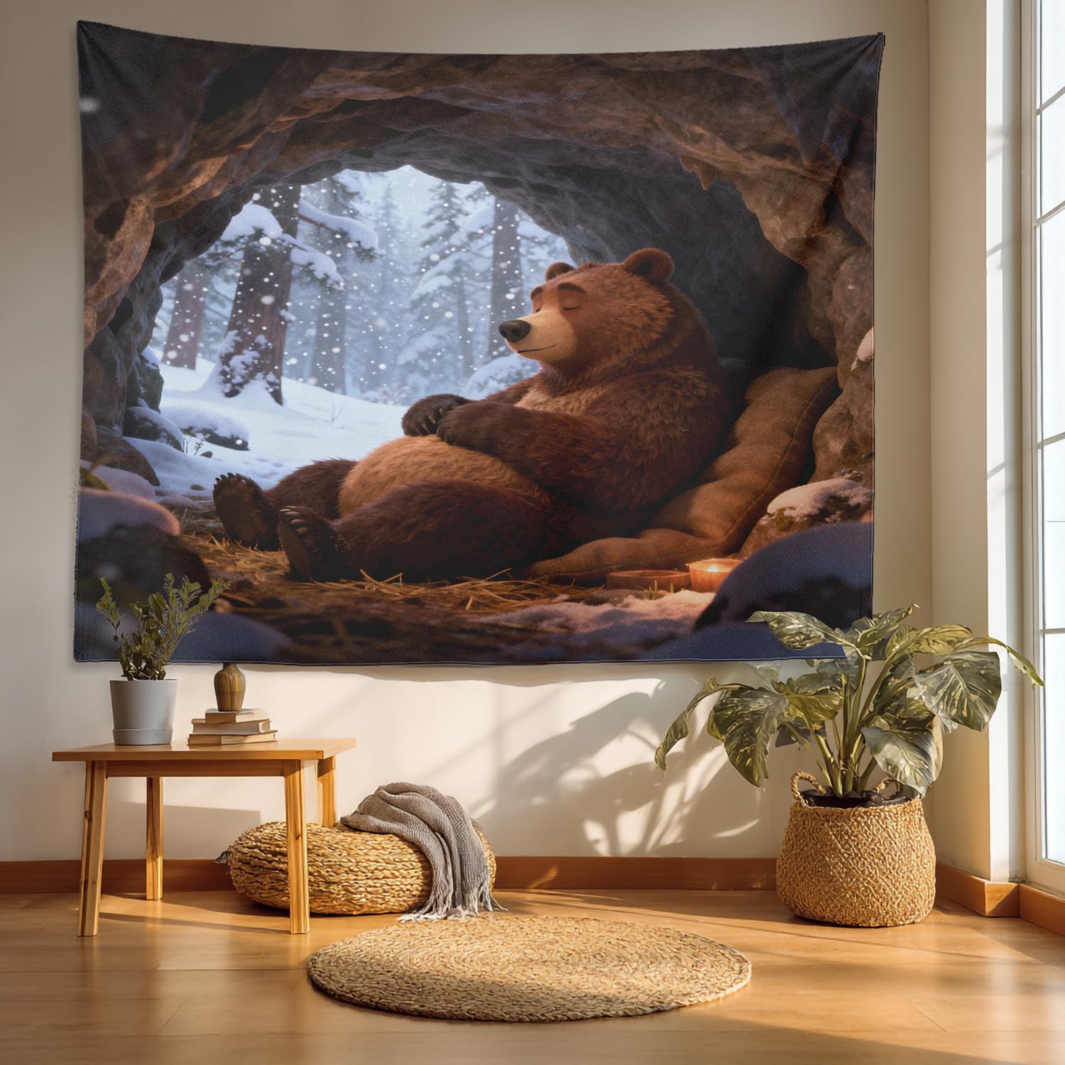 Amazon.com: Batmerry Cartoon Bear Sleeping Tapestry, Brown Bear