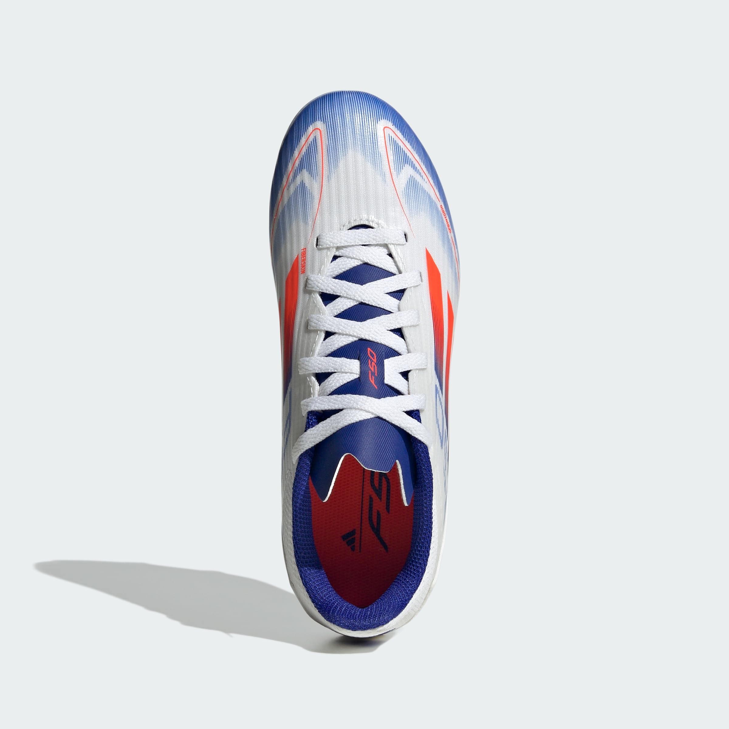 adidas Unisex - Bambini F50 LEAGUE Football boots Firm Ground, Cloud White / Solar Red / Lucid Blue, 36 2/3 EU