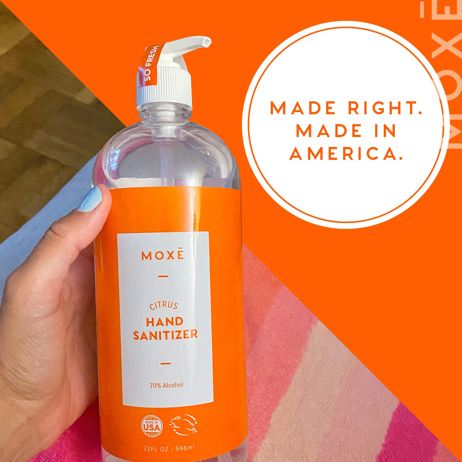 MOXE Citrus Hand Sanitizer Gel, Value Pack of 4, 32 oz Bottles, 70% Ethyl Alcohol Made in the USA, Protects Against Germs On-The-Go