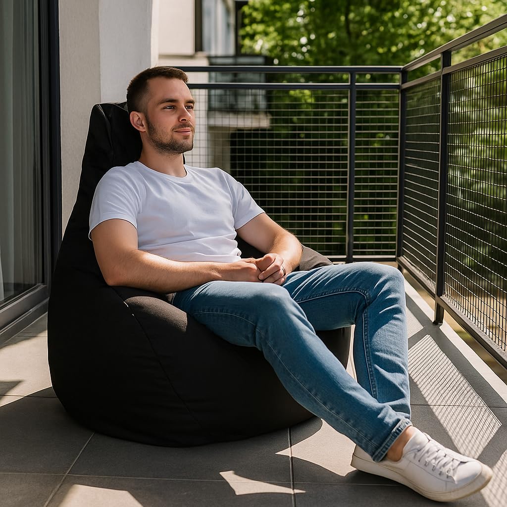 Outdoor & Indoor Sitzsack Gamer mit EPS-Perlen Füllung, Puff, Relax-Sessel, Sitzkissen, Bodenkissen, Bean Bag, 225L Schwarz