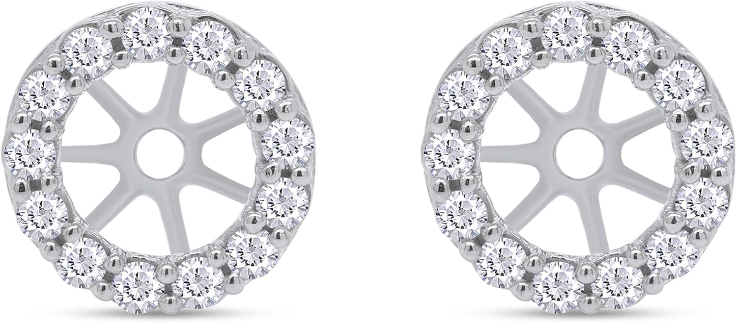 Halo Women's Earring Jackets for Round Shape Studs with Lab Created Moissanite or Lab Grown Diamond ear jackets 14k Gold Over 925 Sterling Silver Jewelry Gift for Her