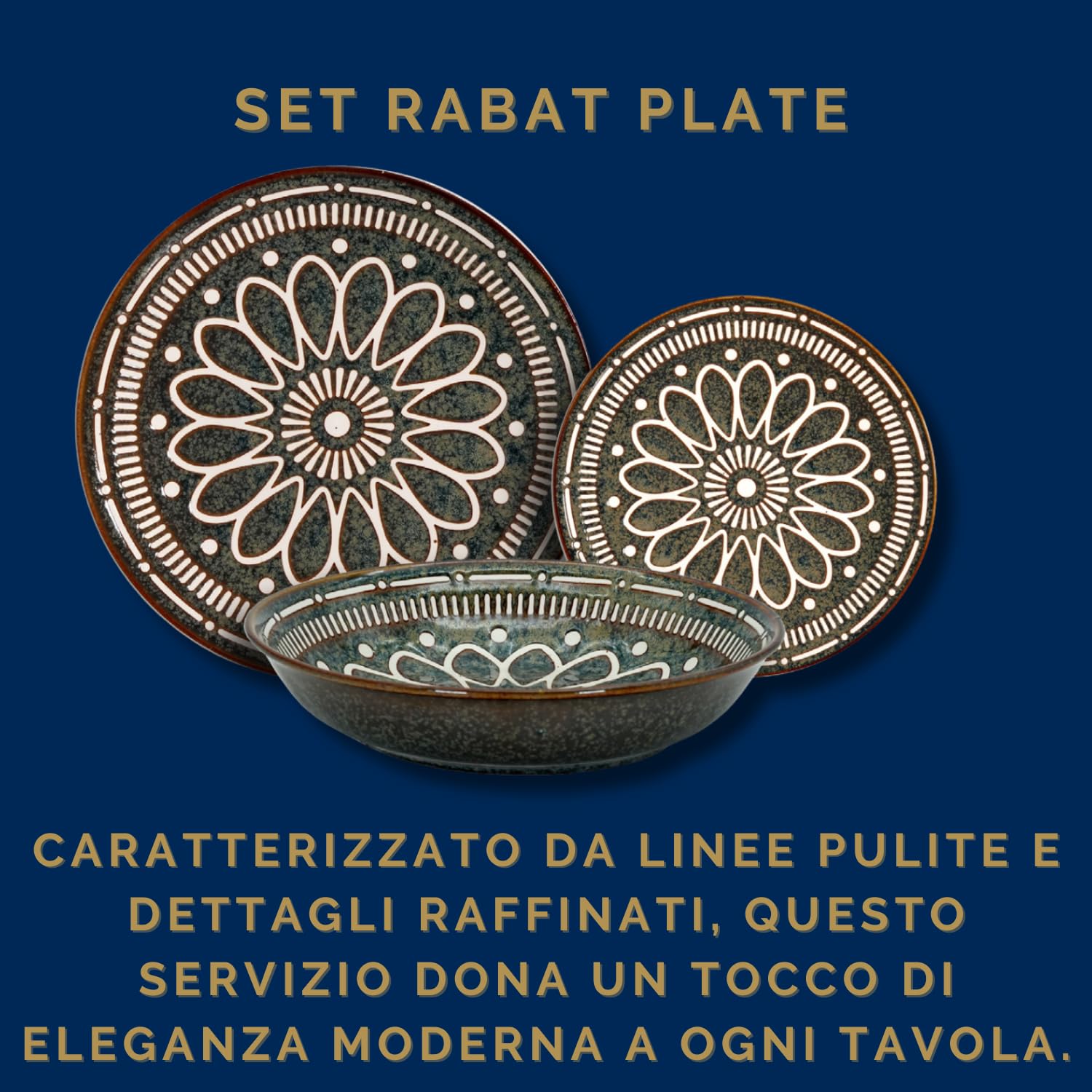 Piatti Porcellana Set 12 Pezzi per 4 Persone Rabat Plate Servizio Elegante Dettagli Raffinati Adatto a Lavastoviglie Forno e Microonde (12 Pezzi)