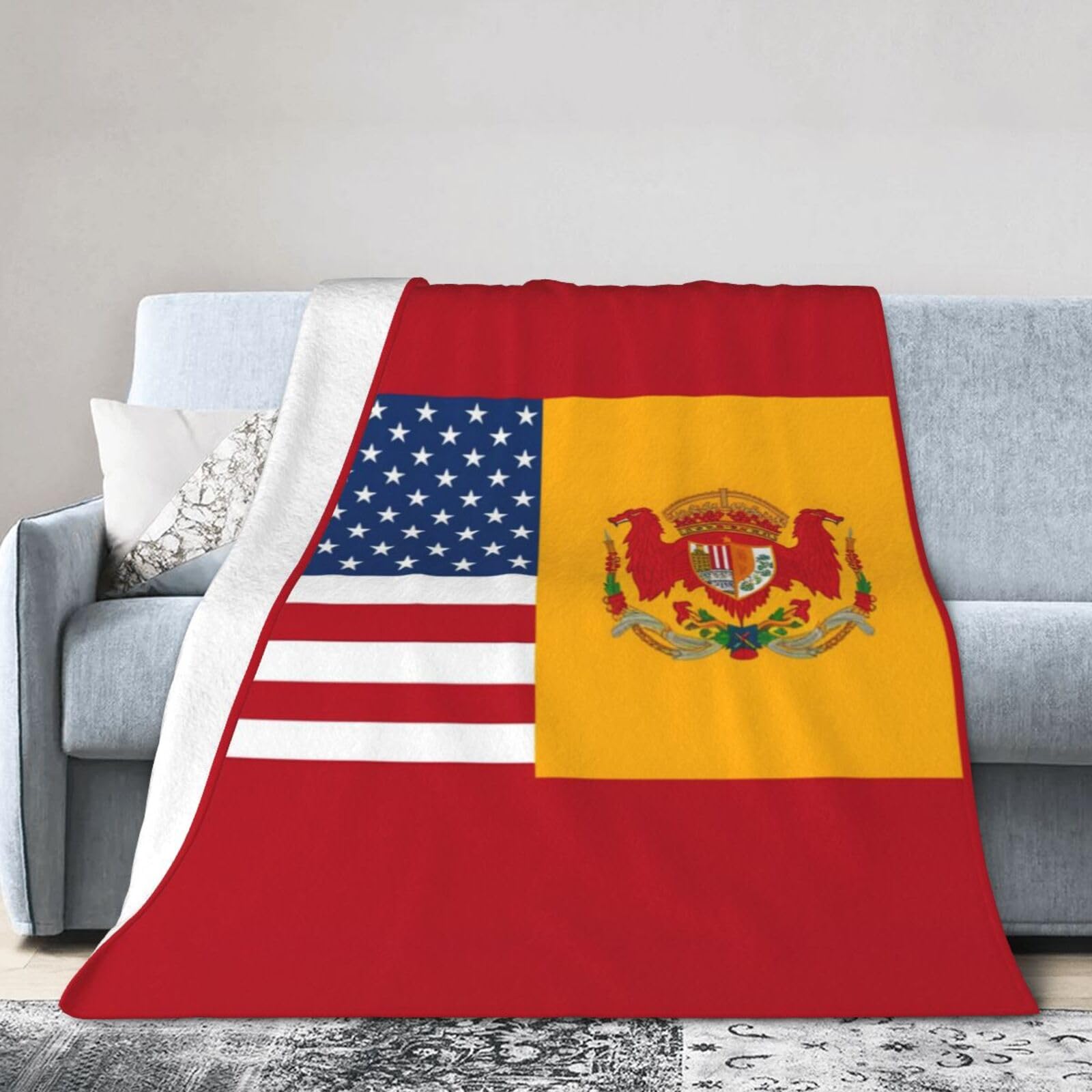 Couverture micro-polaire anti-boulochage douce motif drapeau Espagne