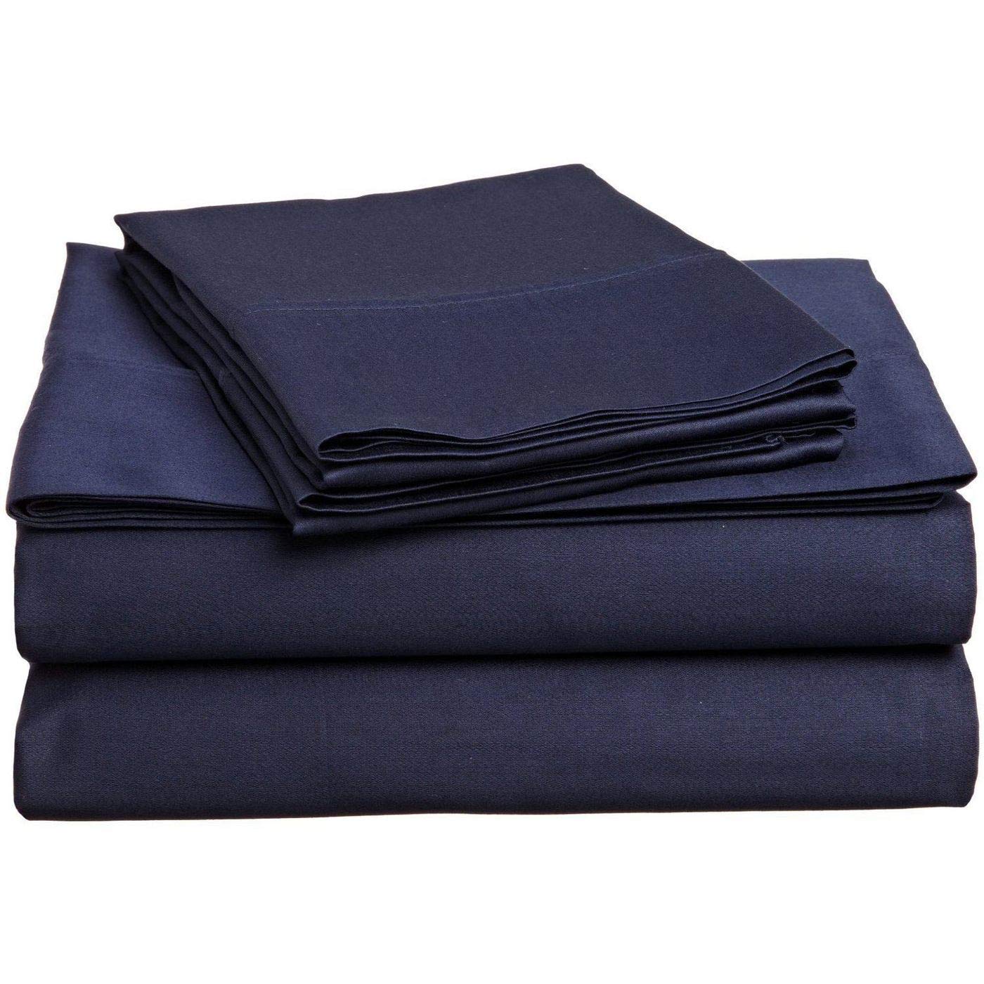 KP LinenSheets Set 5-Piece- 100% Cotton Sheet Set 400 Thread Count Bed Sheets for Bed Fits Mattress Upto 16'' Deep Pocket (Split-King Size,Navy Blue Solid Color)