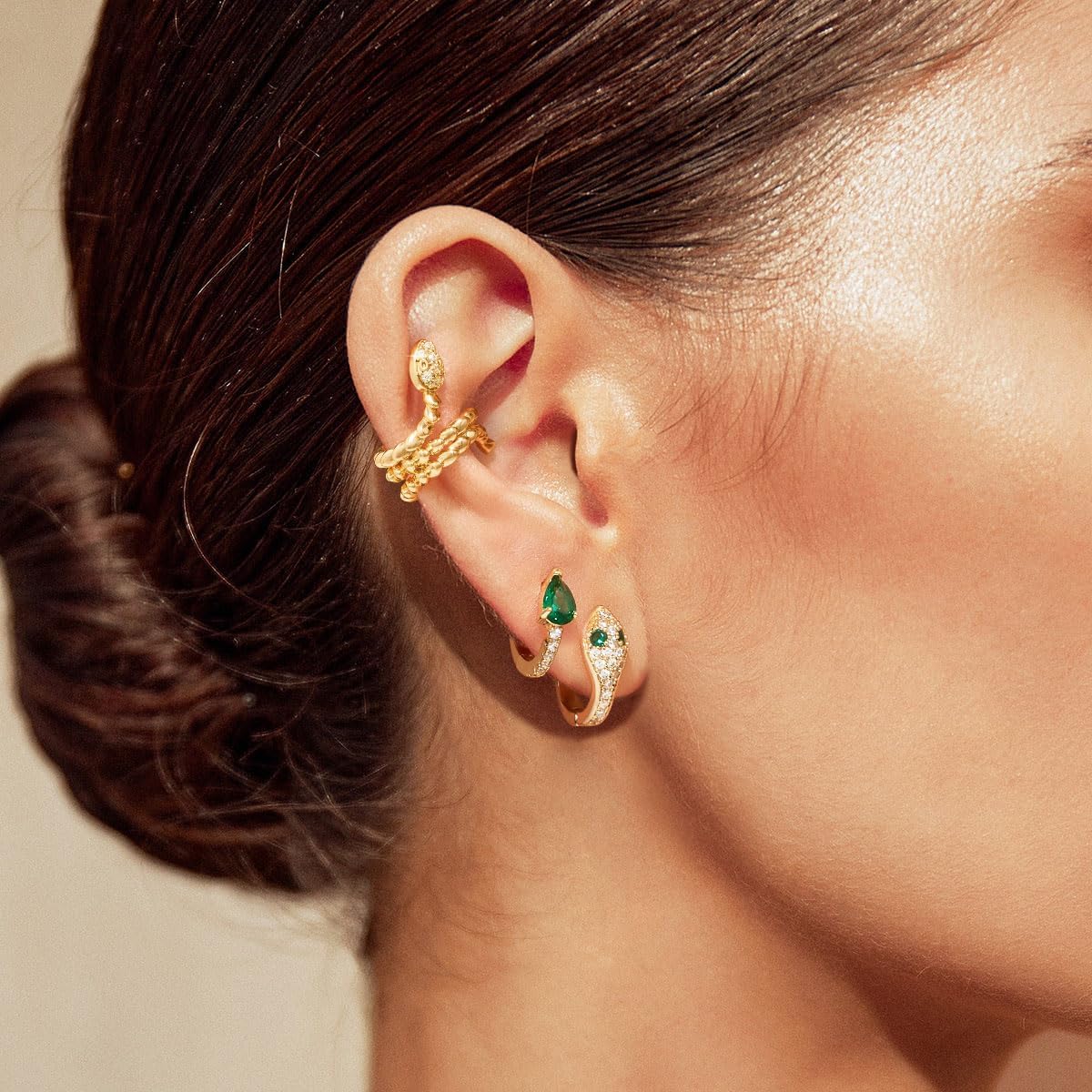 Dremmy Studios Dainty CZ Huggie Hoop Earrings 14K Gold Plated Chunky Simple Cute Thick Round Frill Bead Ball Starburst Cuff Earrings Cubic Zirconia Hoop Earrings Minimalist Personalized Gift for Her - Image 2