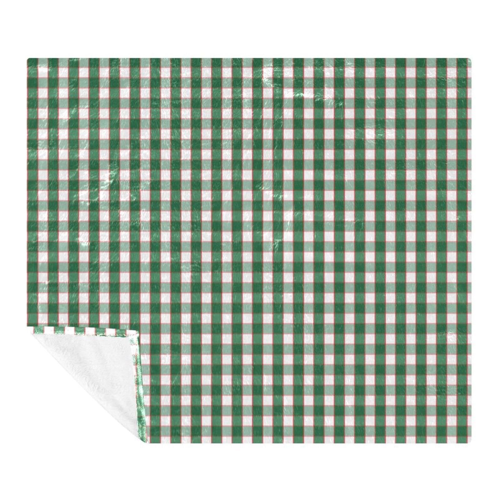 Couverture écossaise verte et blanche 150x130 en microfibre pour lit