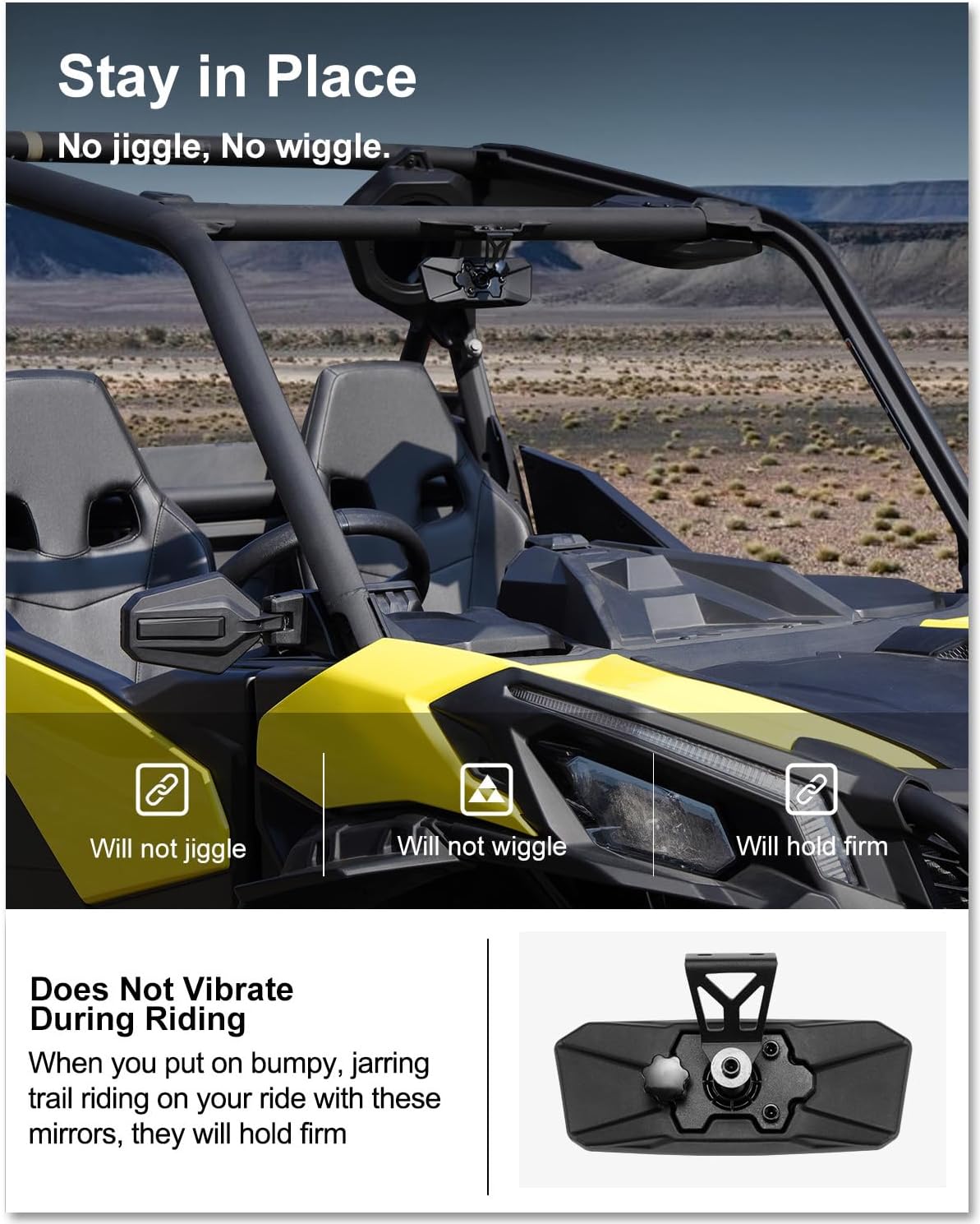 KIWI MASTER Center Rear View Mirror for 2021-2026 Can-Am Commander, 2018-2026 Can-Am Maverick Sport/Trail Accessories, OEM Replacement 715004924, Rearview Racing Convex Mirror
