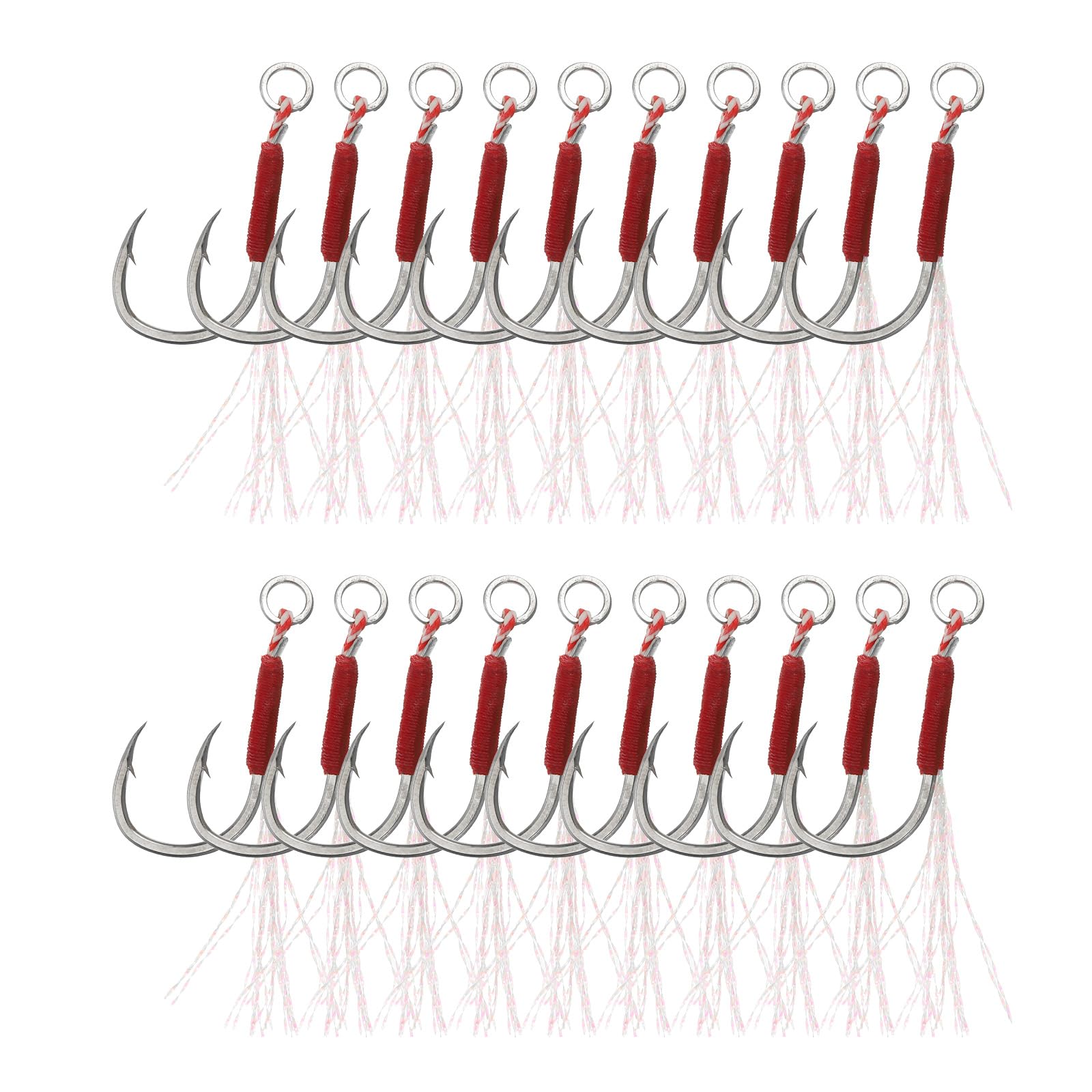 PATIKIL Fishing Assist Hooks Kit, 20 Pcs Glow Jigging Hook Slow Fast Fall Jigs Fishing Hooks for Vertical Jigging Lures, Green (60mmx18mm) — image 1
