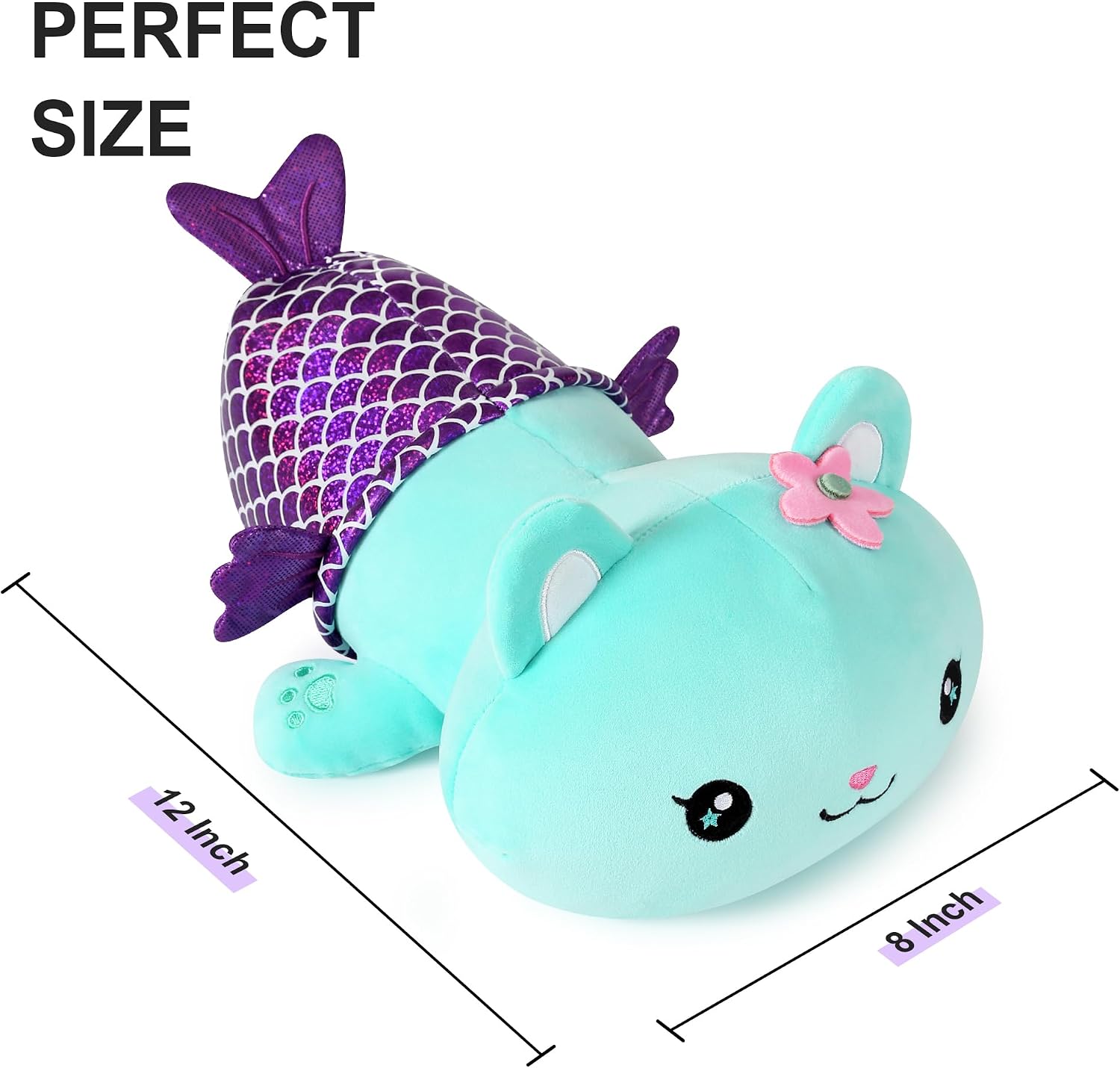 Onsoyours Cute Kitten Mermaid Plush Toy Stuffed Animal Kitty Soft Mermaid Cat Plush Pillow for Kids (Blue Cat Mermaid, 12")