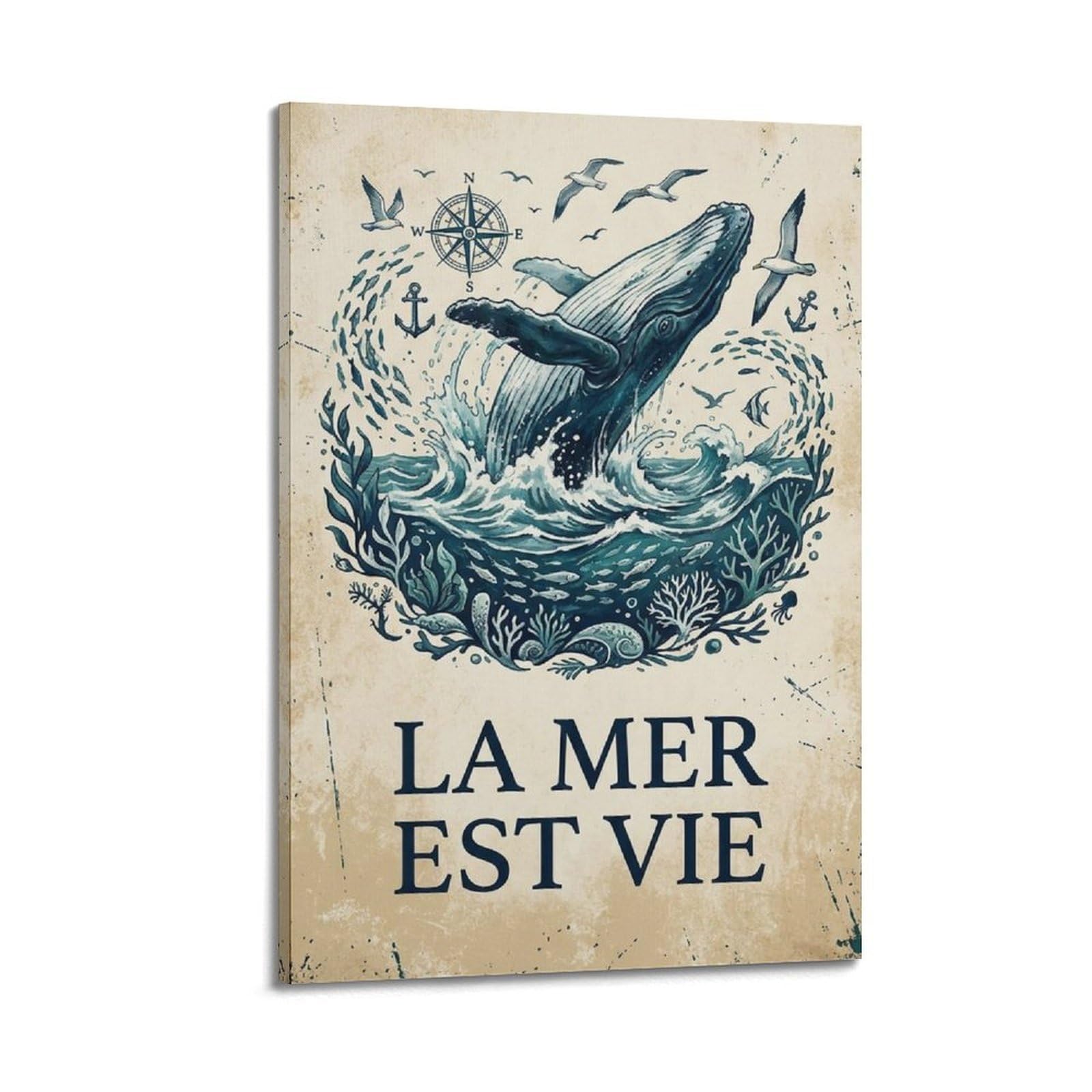 OKAHYS Botanical Nautical Ocean Vintage Poster Meer Classic Modern Decorative Canvas Prints - Ideal Wall Art for Family, Man Cave, Game Room, Boys & Girls Bedroom 24x36inch