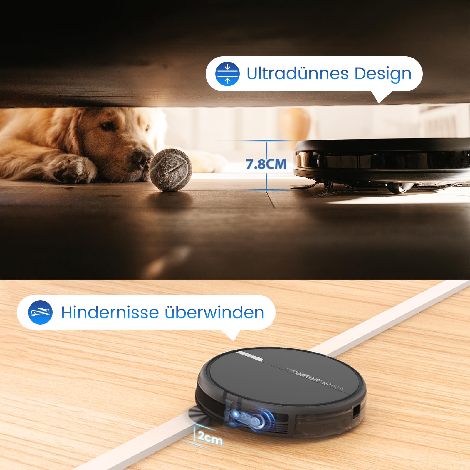 FIXR G60 Saugroboter mit Wischfunktion, 3 in 1 Staubsauger Roboter