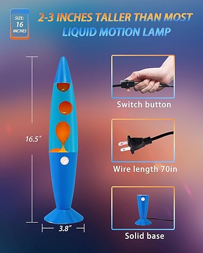 Miniatura 6 de Lámpara de movimiento líquido naranja de 16 pulgadas para adultos y niños, juego de lámpara de magma con base azul, el estado de ánimo para el