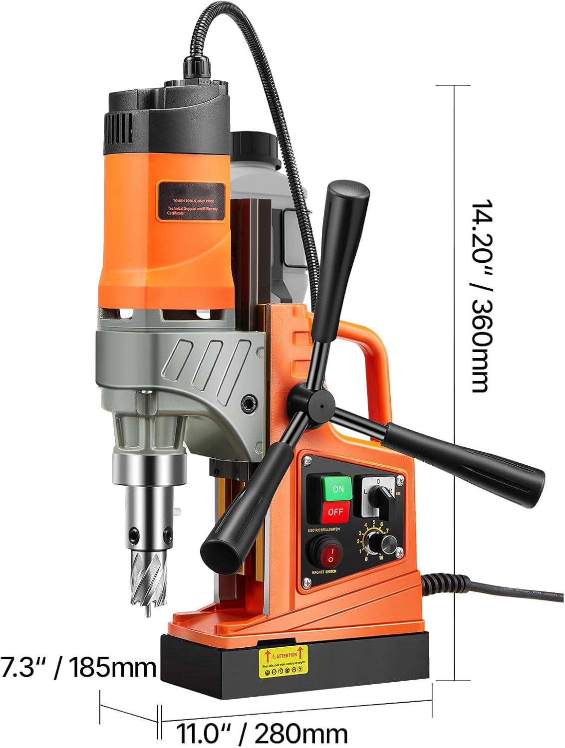 Happybuy Magnetic Drill, 1450W Motor with 2 in Boring Diameter. 2878 lbf Portable Electric Mag Drill Press. Comes with 6 Coring Bits, Variable Speed. Ideal for Metal Surface Drilling